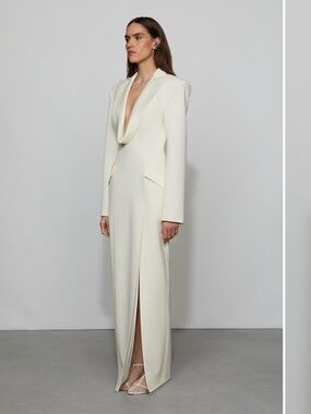 Elegant Cream Long Sleeve Cowl Neck Maxi Dress